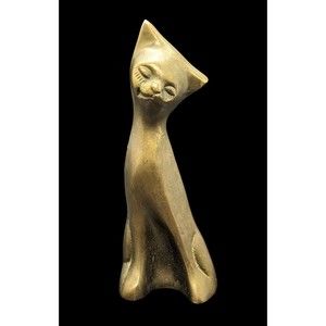 Vintage Solid Brass Siamese Cat MCM Mid Century Modern 1950s 60s Eyelashes